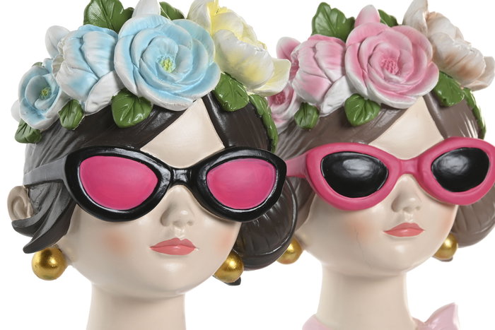 DKD Home Decor Set de 2 Figuras de Resina Azul y Rosa 14x10x20 cm Chica