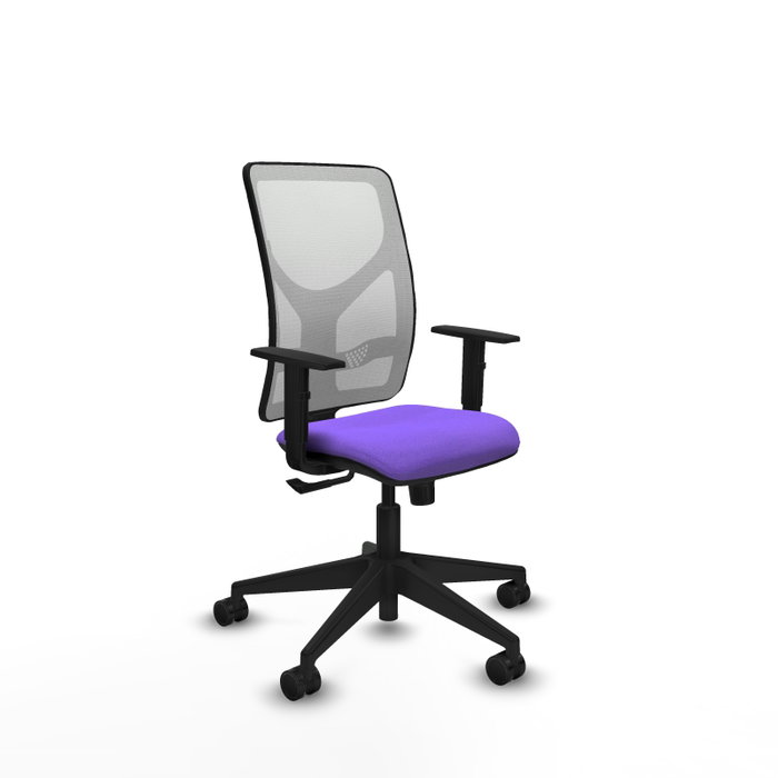 Silla de oficina Motilla con mecanismo Sincro tapizada con Tela color Lila y malla color Blanco. Equipada con lumbar 1D, Brazos 1D y Ruedas 65mm nailon Silla de oficina Motilla con mecanismo Sincro tapizada con Tela color Lila y malla color Blanco. Equipada con lumbar 1D, Brazos 1D y Ruedas 65mm nailon