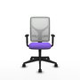 Silla de oficina Motilla con mecanismo Sincro tapizada con Tela color Lila y malla color Blanco. Equipada con lumbar 1D, Brazos 1D y Ruedas 65mm nailon