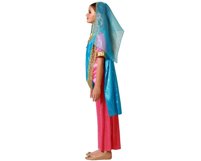 Disfraz Hindú Exótico para Niña Color Rosa - Talla 7-9 Años - Vestido Largo con Túnica y Velo - Traje Completo para Celebraciones y Eventos