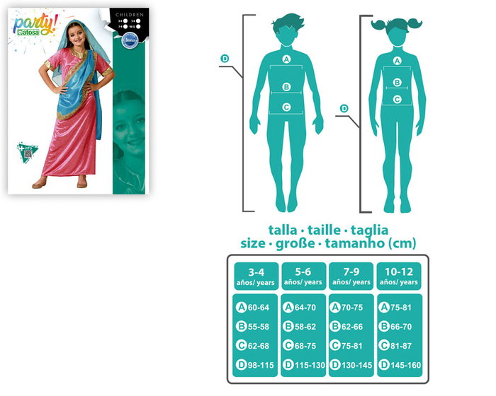 Disfraz Hindú Exótico para Niña Color Rosa - Talla 7-9 Años - Vestido Largo con Túnica y Velo - Traje Completo para Celebraciones y Eventos