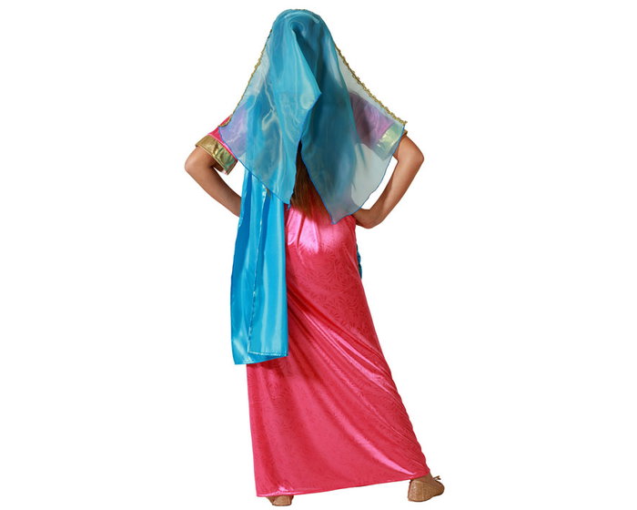 Disfraz Hindú Exótico para Niña Color Rosa - Talla 7-9 Años - Vestido Largo con Túnica y Velo - Traje Completo para Celebraciones y Eventos
