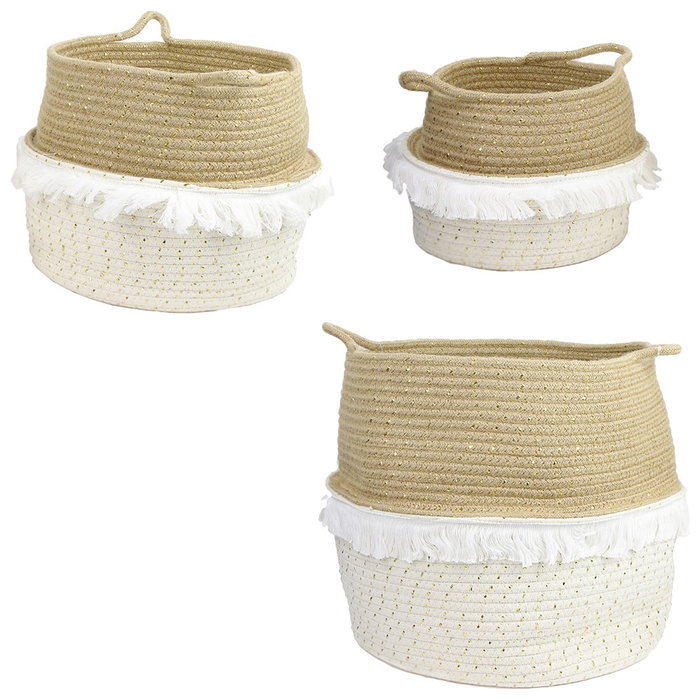 Home Deco Factory Conjunto de 3 Cestas Thai con Flecos MIRAGE