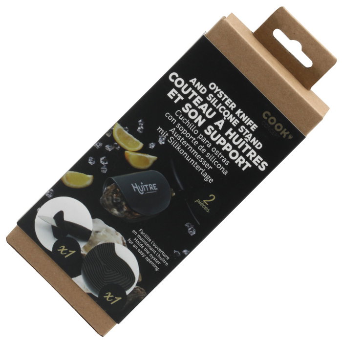 Cook Concept Cuchillo para Abrir Ostras con Agarrador Antideslizante de Silicona - Juego Table En Fête para Mariscos (Ostras, Mejillones, Almejas, Vieiras)