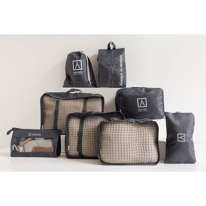 Numada Organizador de Maleta Gris Oscuro 8 Piezas Impermeable Multiusos Cremallera Doble Cursor Rejilla Visibilidad