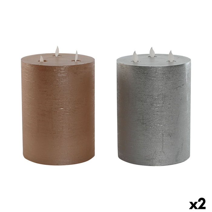 DKD Home Decor Vela LED de Cera de Parafina 3 Llamas, Surtido de 2 Unidades (Dorado Rosado y Plateado)