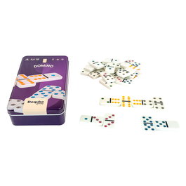 Deqube Domino Doble 6 con Caja Metálica D00325 - Juego de Mesa Tradicional para Niños +6 Años y Adultos