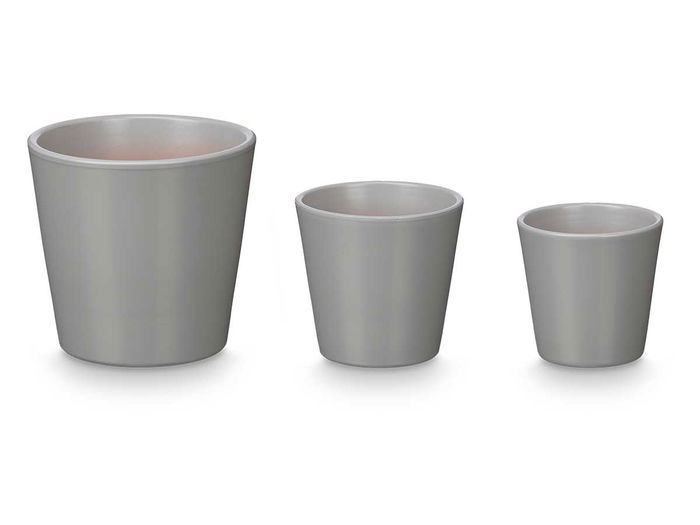 Ibergarden Set 3 Macetas Cónicas de Arcilla Gris Mate (14 cm, 17 cm, 22 cm)