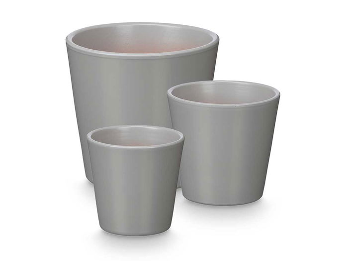 Ibergarden Set 3 Macetas Cónicas de Arcilla Gris Mate (14 cm, 17 cm, 22 cm)