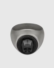 Police Juneau Ring Silver & Black Skull Tamaño 62, Negro