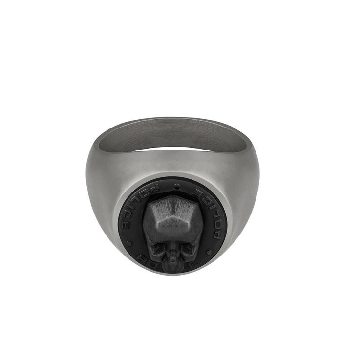 Police Juneau Ring Silver & Black Skull Tamaño 62, Negro