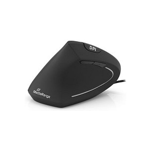 MEDIARANGE MROS231 Ratón Óptico Vertical para Izquierda, 6 Botones, 2400 DPI, USB Tipo A, Negro, 125 mm