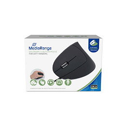 MEDIARANGE MROS231 Ratón Óptico Vertical para Izquierda, 6 Botones, 2400 DPI, USB Tipo A, Negro, 125 mm