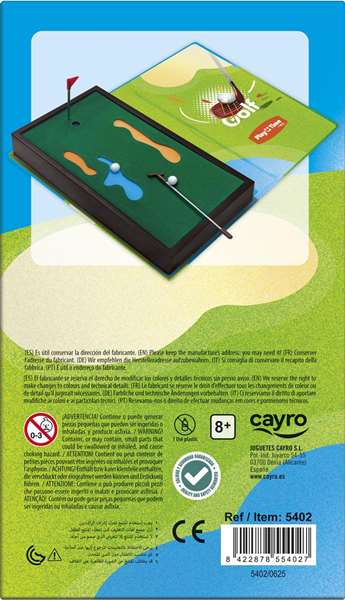 Cayro Play Time Golf, Juego de Golf de Mesa Mini 10x19 cm con Palo, Pelotas y Bandera, Idioma Inglés