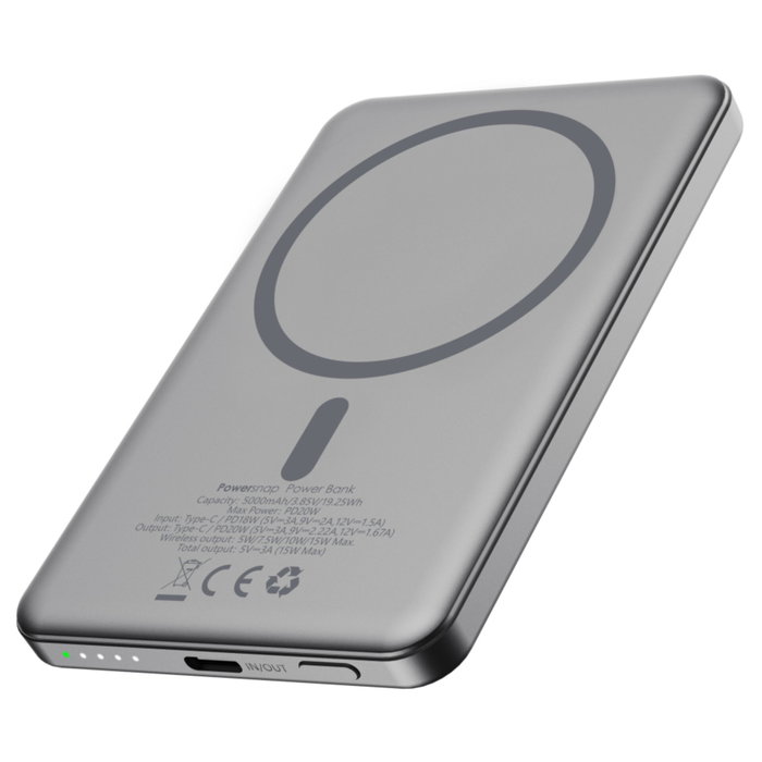 Boompods PowerSnap 5000mAh Graphite Magnetic Powerbank USB-C PD 20W