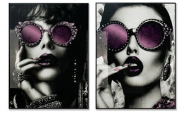 DKD Home Decor Cuadro Lienzo Chica Gafas Surtido de 2 Unidades 60x80 cm