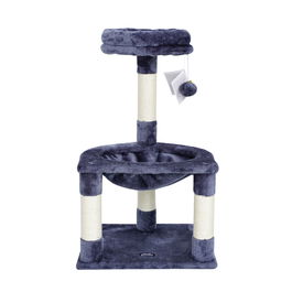 Juba Rascador y Centro de Juego para Gatos con Varios Postes, Zonas de Descanso y Pelota de Entretenimiento, Modelo Moderno y Acogedor