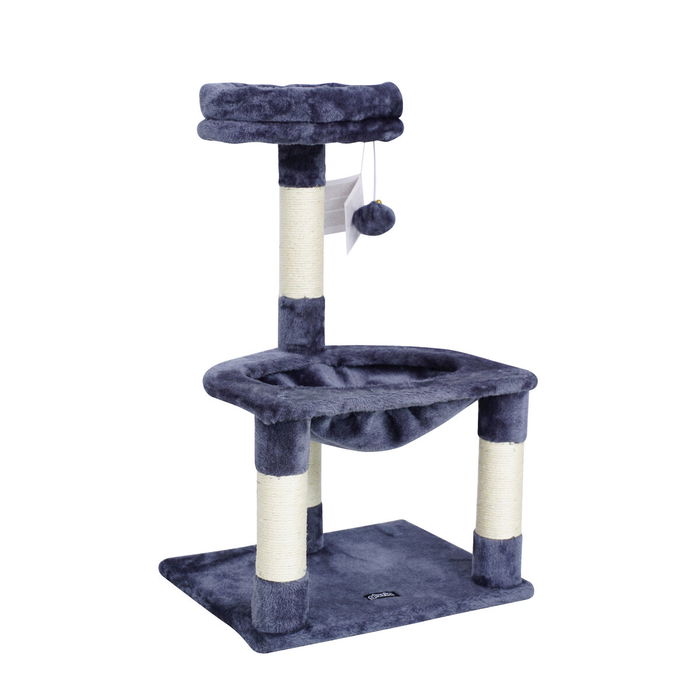 Juba Rascador y Centro de Juego para Gatos con Varios Postes, Zonas de Descanso y Pelota de Entretenimiento, Modelo Moderno y Acogedor