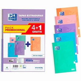 Oxford Cuaderno Espiral Write&Erase 80H Folio 4x4 mm C-Margen T-Extradura C-Surtidos Pastel Pack 4+1