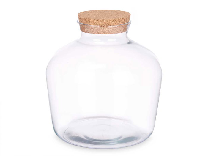 Giftdecor Jarron Ancho con Tapon de Corcho Transparente y Natural Vidrio y Corcho 24x25x24 cm