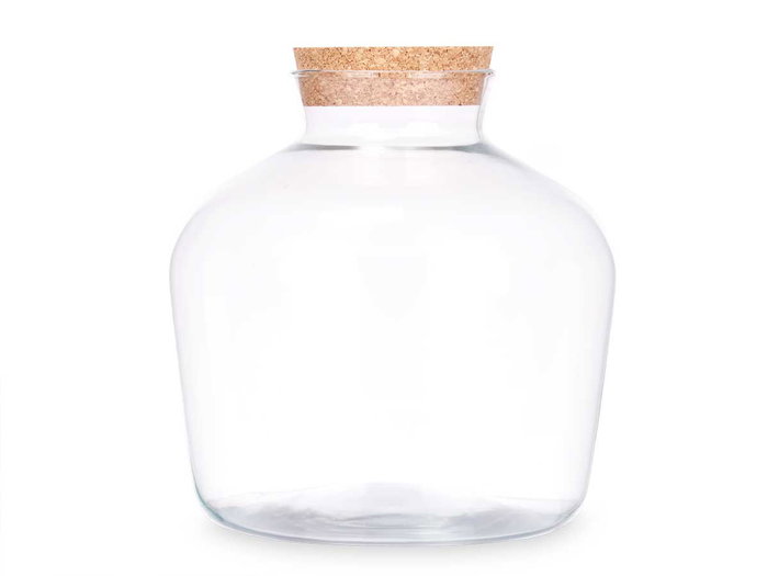 Giftdecor Jarron Ancho con Tapon de Corcho Transparente y Natural Vidrio y Corcho 24x25x24 cm