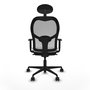 Silla de oficina Jorquera con mecanismo Sincro tapizada con Tela color Blanco y malla color Gris. Equipada con lumbar 1D, Brazos 1D, Cabecero Fijo y Ruedas 65mm nailon