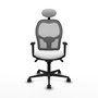 Silla de oficina Jorquera con mecanismo Sincro tapizada con Tela color Blanco y malla color Gris. Equipada con lumbar 1D, Brazos 1D, Cabecero Fijo y Ruedas 65mm nailon