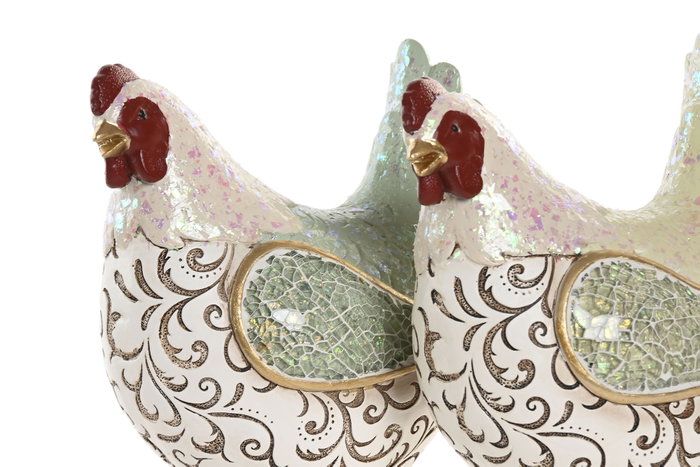 DKD Home Decor Set de 2 Figuras de Gallina en Resina Verde