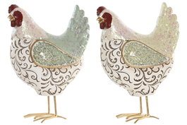 DKD Home Decor Set de 2 Figuras de Gallina en Resina Verde