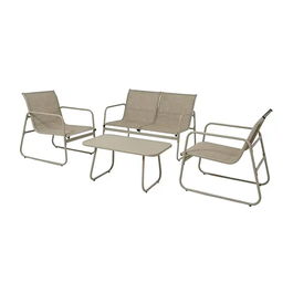 Outdoor Living By Decoris Conjunto jardín Bogotá 4 piezas, mesa banco y 2 sillas, textil impermeable beige, estructura hierro, mesa 85x42x50cm