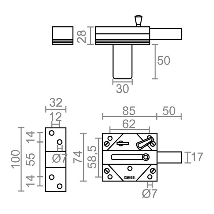 Micel Crr01 Cerrojo de Seguridad Sobreponer, 5 Llaves, Acero Latonado, Placa 106 x 65 mm Micel Crr01 Cerrojo de Seguridad Sobreponer, 5 Llaves, Acero Latonado, Placa 106 x 65 mm