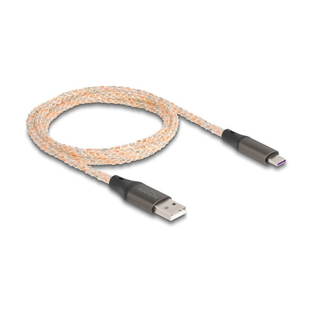 DeLOCK Cable USB 2.0 Tipo-A a USB-C con Iluminación RGB, 1 metro, Transparente, 480 Mbit/s - Referencia DELOCK