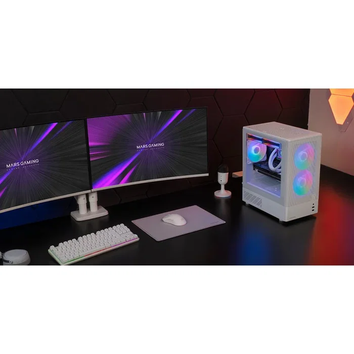 Mars Gaming Caja Gaming MC-ONYX Mini Tower Blanco MicroATX/Mini-ITX con Ventana Lateral, Frontal Mesh Metálico y 3 Ventiladores ARGB de 120mm Incluidos