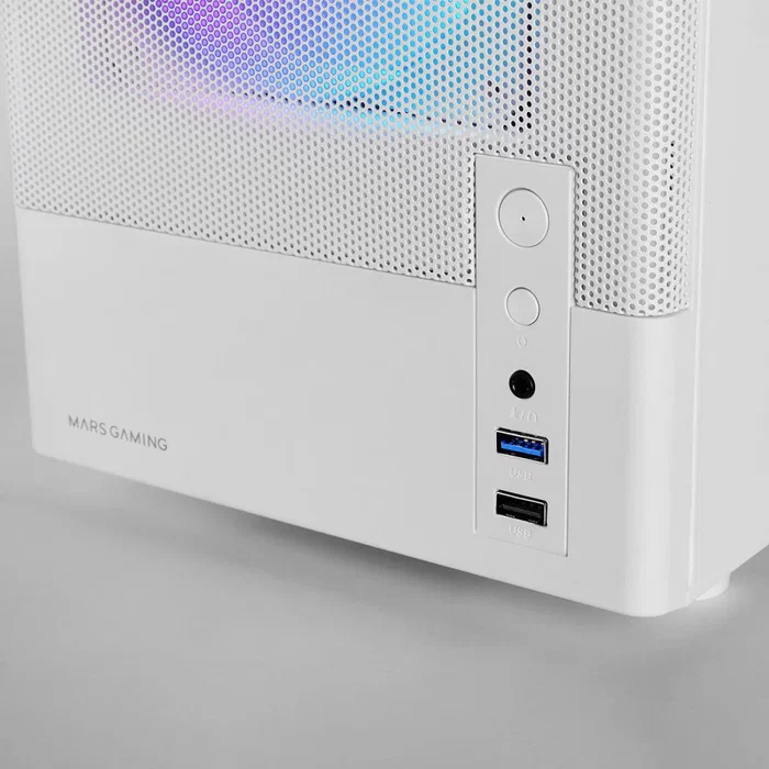 Mars Gaming Caja Gaming MC-ONYX Mini Tower Blanco MicroATX/Mini-ITX con Ventana Lateral, Frontal Mesh Metálico y 3 Ventiladores ARGB de 120mm Incluidos