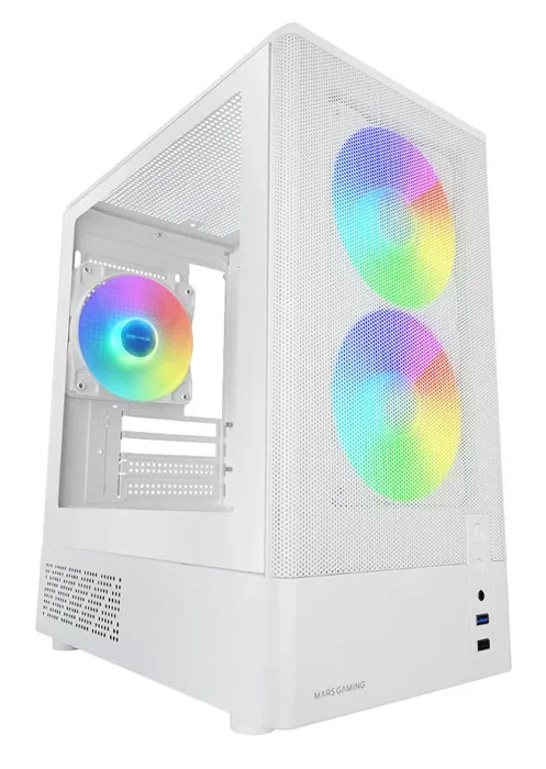 Mars Gaming Caja Gaming MC-ONYX Mini Tower Blanco MicroATX/Mini-ITX con Ventana Lateral, Frontal Mesh Metálico y 3 Ventiladores ARGB de 120mm Incluidos