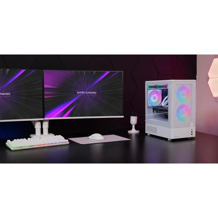 Mars Gaming Caja Gaming MC-ONYX Mini Tower Blanco MicroATX/Mini-ITX con Ventana Lateral, Frontal Mesh Metálico y 3 Ventiladores ARGB de 120mm Incluidos