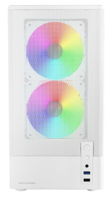 Mars Gaming Caja Gaming MC-ONYX Mini Tower Blanco MicroATX/Mini-ITX con Ventana Lateral, Frontal Mesh Metálico y 3 Ventiladores ARGB de 120mm Incluidos