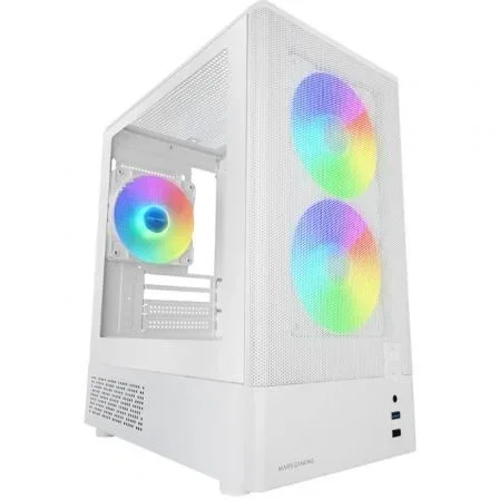 Mars Gaming MC-ONYX Caja Gaming Minitorre MicroATX Blanca, Frontal Mesh, Cristal Templado, Incluye 3 Ventiladores ARGB, GPU 292mm