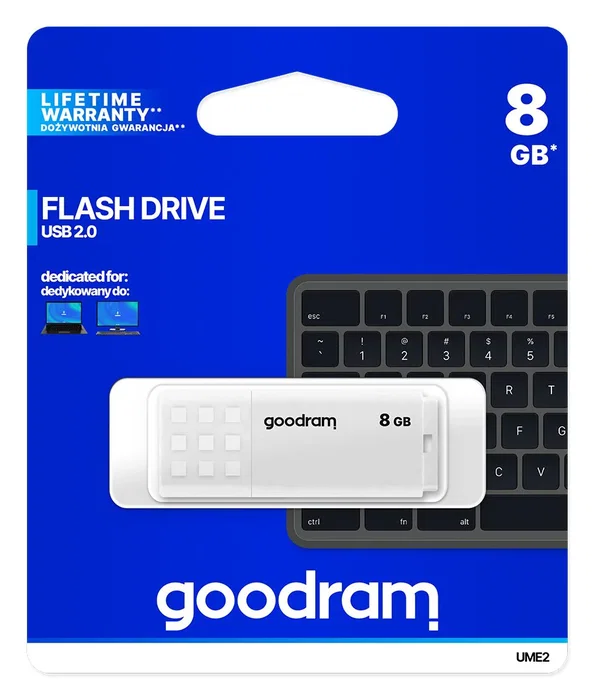 Goodram UME2 Pendrive USB 8 GB USB tipo A 2.0 Blanco, Velocidad de Lectura 20 MB/s, con Tapa