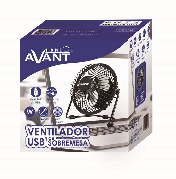 Avant Ventilador USB 4 Pulgadas (10 cm) 3W Negro - Para Ordenador y Escritorio