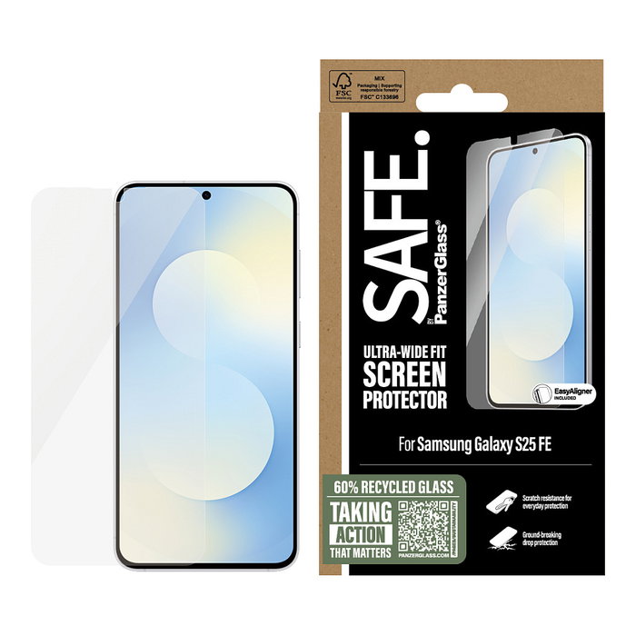 PanzerGlass SAFE. Protector de Pantalla Samsung Galaxy S25 FE 5G | Ultra-Wide Fit, Vidrio Templado, Aplicación en Seco, Resistente a Rayones y Golpes, Kit de Instalación PanzerGlass SAFE. Protector de Pantalla Samsung Galaxy S25 FE 5G | Ultra-Wide Fit, Vidrio Templado, Aplicación en Seco, Resistente a Rayones y Golpes, Kit de Instalación