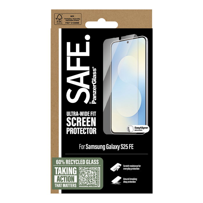 PanzerGlass SAFE. Protector de Pantalla Samsung Galaxy S25 FE 5G | Ultra-Wide Fit, Vidrio Templado, Aplicación en Seco, Resistente a Rayones y Golpes, Kit de Instalación PanzerGlass SAFE. Protector de Pantalla Samsung Galaxy S25 FE 5G | Ultra-Wide Fit, Vidrio Templado, Aplicación en Seco, Resistente a Rayones y Golpes, Kit de Instalación