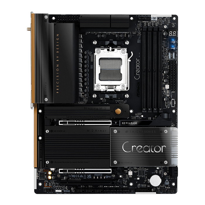 ASRock X870 Taichi Creator AMD X870 Socket AM5 ATX - Placa Base Wi-Fi 7, Bluetooth 5.4, DDR5 hasta 8000 MHz, 256 GB, 2x USB4, 10Gb Ethernet, M.2, SATA