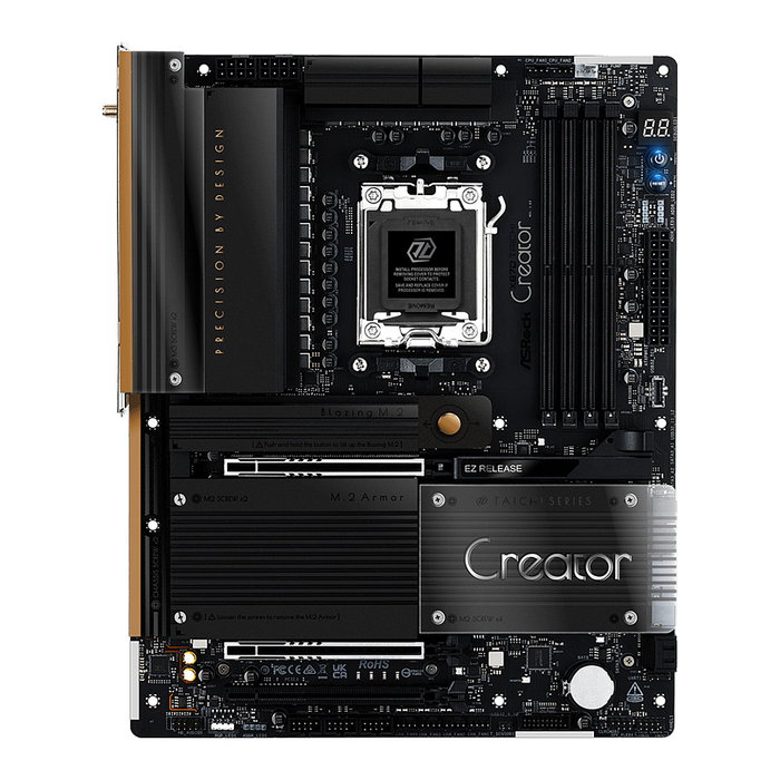 ASRock X870 Taichi Creator AMD X870 Socket AM5 ATX - Placa Base Wi-Fi 7, Bluetooth 5.4, DDR5 hasta 8000 MHz, 256 GB, 2x USB4, 10Gb Ethernet, M.2, SATA