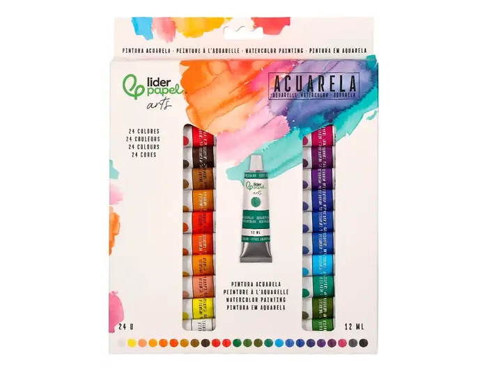 Liderpapel Pintura de acuarela caja de 24 tubos de 12 ml colores surtidos