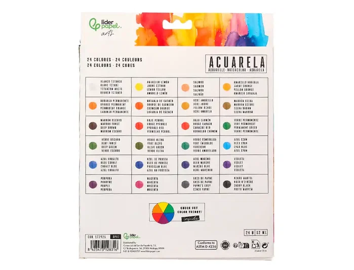 Liderpapel Pintura de acuarela caja de 24 tubos de 12 ml colores surtidos