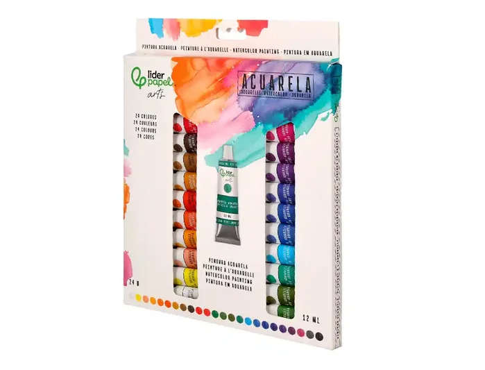 Liderpapel Pintura de acuarela caja de 24 tubos de 12 ml colores surtidos