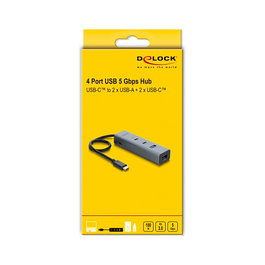 DeLOCK Hub USB con conector USB Type-C™, 2 x USB Tipo-A, 2 x USB Type-C™ y PD 100 W, 5 Gbps