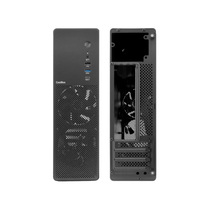 Coolbox COO-PCT100-0 Caja de PC Micro ATX Slimline Negra, con Puerto USB-C 3.2 Gen1, Soporte para 4 Unidades SSD 2.5", Compatible con Fuentes TFX y Tarjetas Low-Profile