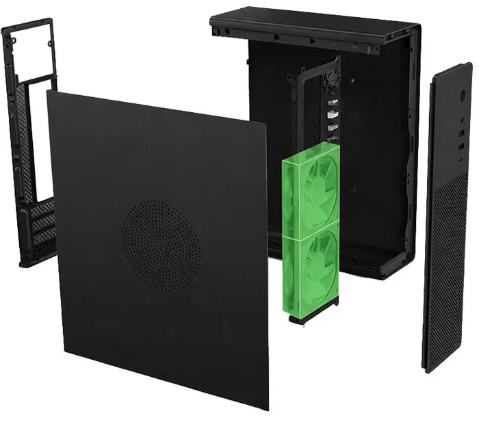 Coolbox COO-PCT100-0 Caja de PC Micro ATX Slimline Negra, con Puerto USB-C 3.2 Gen1, Soporte para 4 Unidades SSD 2.5", Compatible con Fuentes TFX y Tarjetas Low-Profile